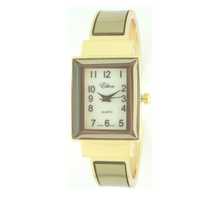 RECTANGLE GLOSSY COAT CUFF WATCH(Gold Face)