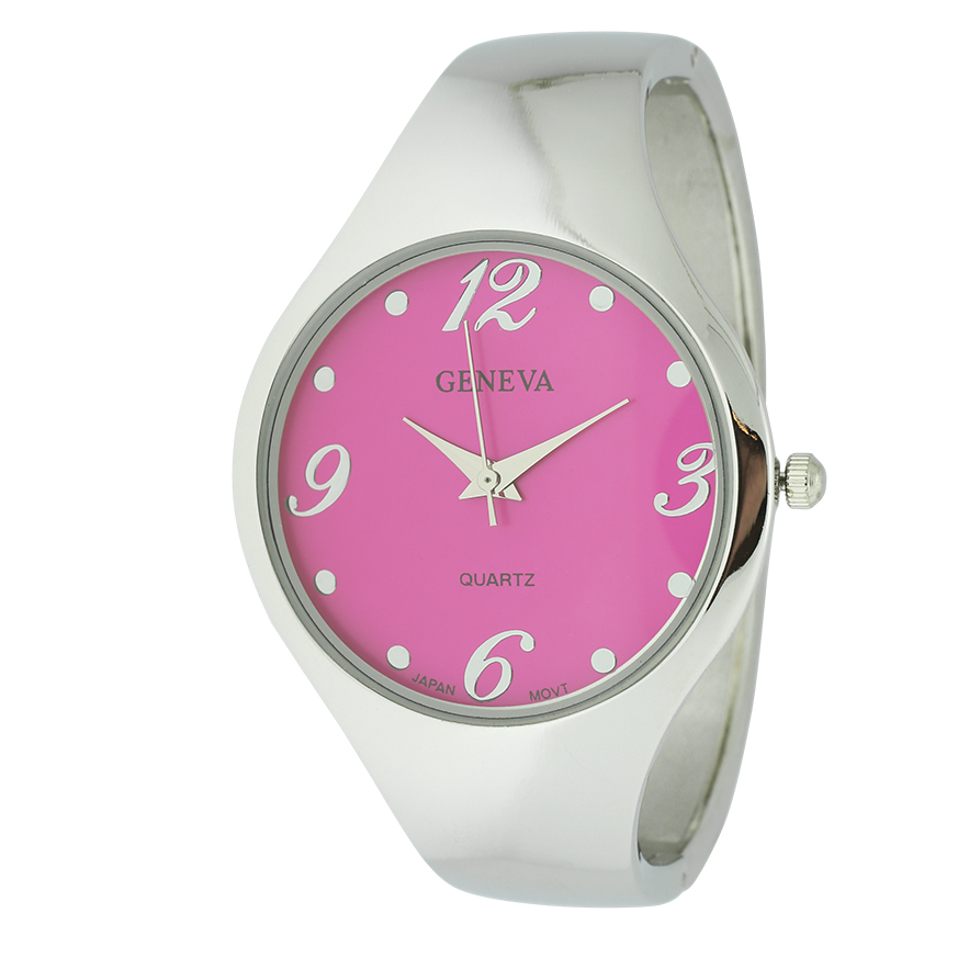 Round Face Solid Color Face Silver Cuff Watch.