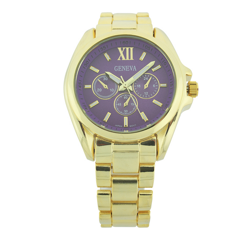 Round Face Lady Link Watch With 3 Small Eyes（Goldface）