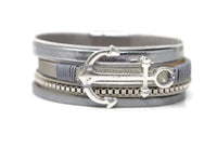 Leather Fashion Anchor Charm Bracelets with Magnetic Clasp.