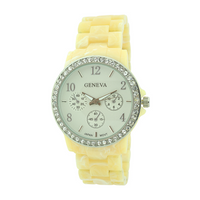 Round Face with Stones Plastic Link Watch(Beige face)