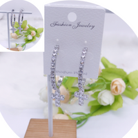 C.Z Rhodium Plated Crystal Cross Earring