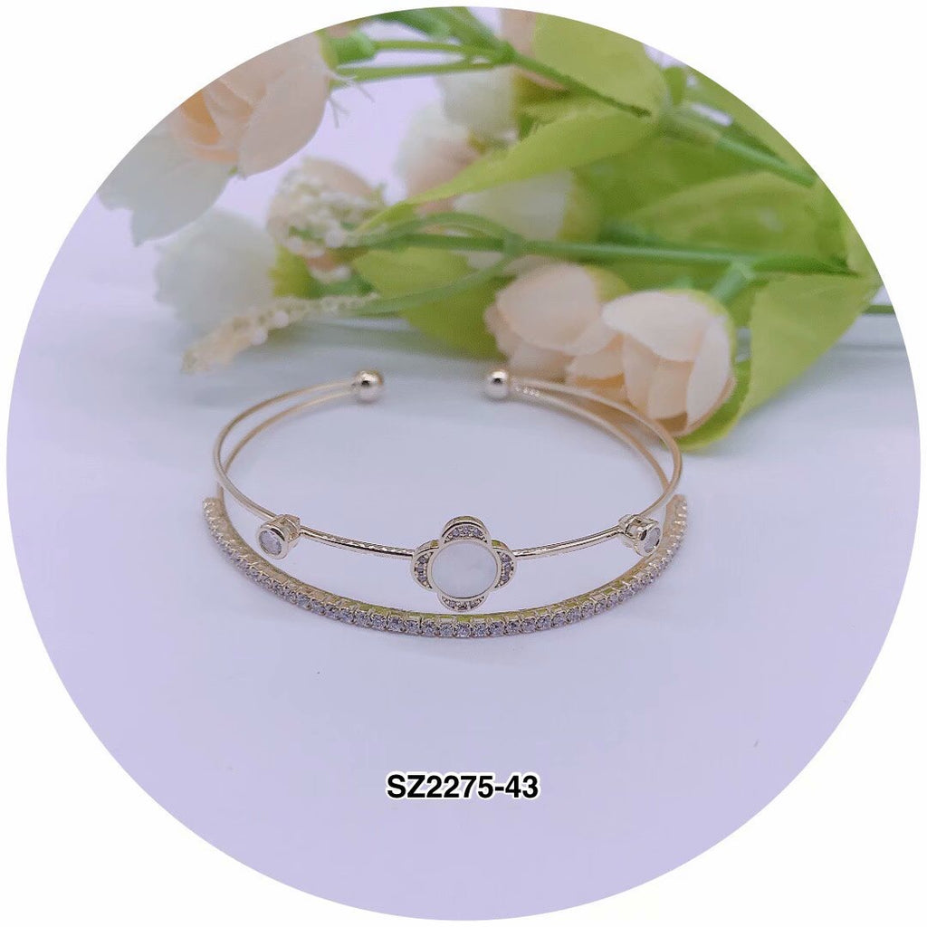 Four Leaf Clover Shape C.Z Crystal Cuff Bracelet