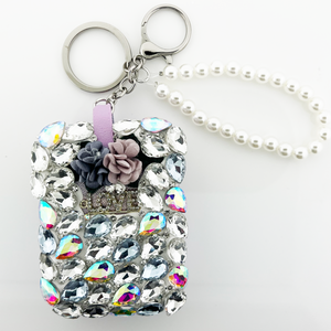 Rectangle Flower Crystal mirror key chain
