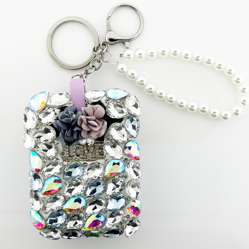 Rectangle Flower Crystal mirror key chain