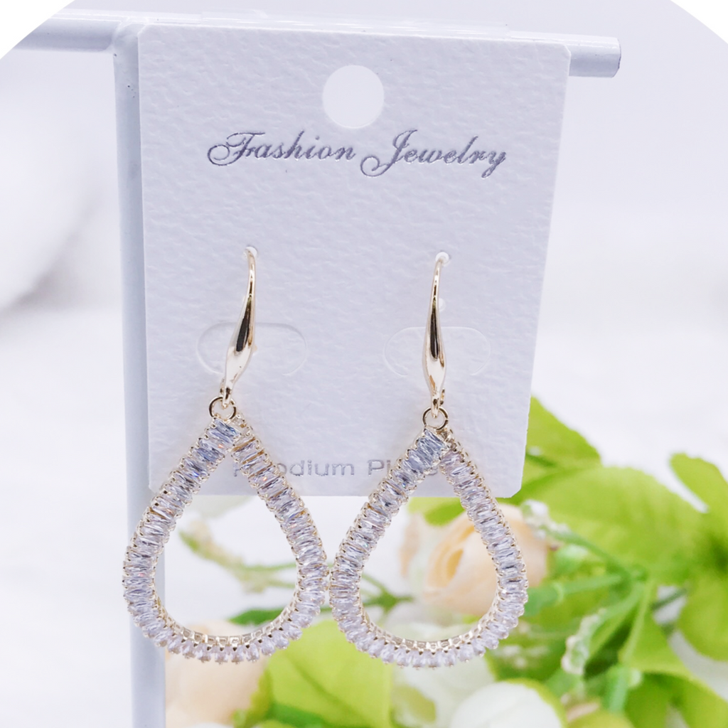 C.Z Rhodium Plated Crystal Teardrop Earring