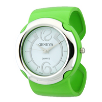 CANDY COLORFUL SHINING BAND BIG ROUND FACE FASHION CUFF WATCH