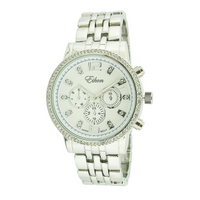 Round Face Stick Dial Link Watch With Stones（Silver）