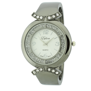 Round Face Cuff Watch With Stones In Dial