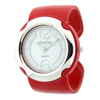 CANDY COLORFUL SHINING BAND BIG ROUND FACE FASHION CUFF WATCH