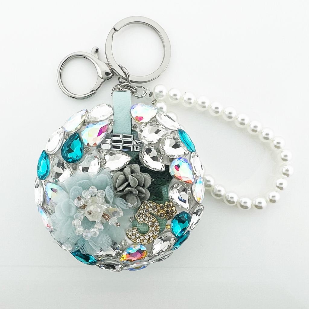 Circle Crystal Mirror Key Chain with "5"number