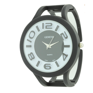 Round Face Big Numbers Matte Finish Cuff Watch