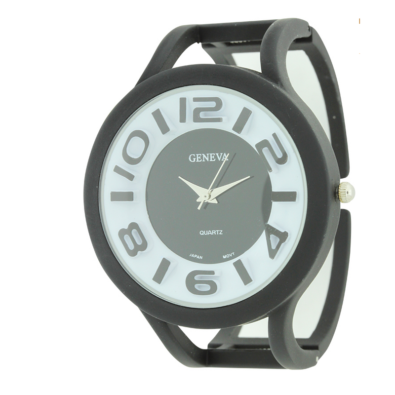 Round Face Big Numbers Matte Finish Cuff Watch