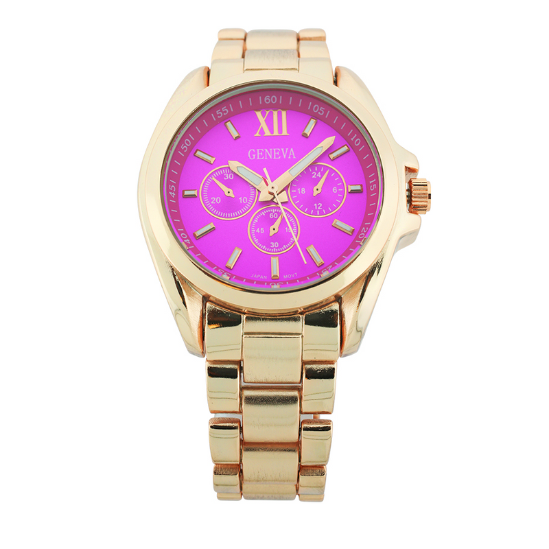 Round Face Lady Link Watch With 3 Small Eyes（Rosegold）