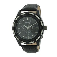 Metal Rope Dial. Round Face With 3 Mini Eyes, Genuine Leather Band.