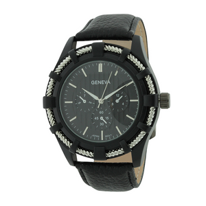 Metal Rope Dial. Round Face With 3 Mini Eyes, Genuine Leather Band.