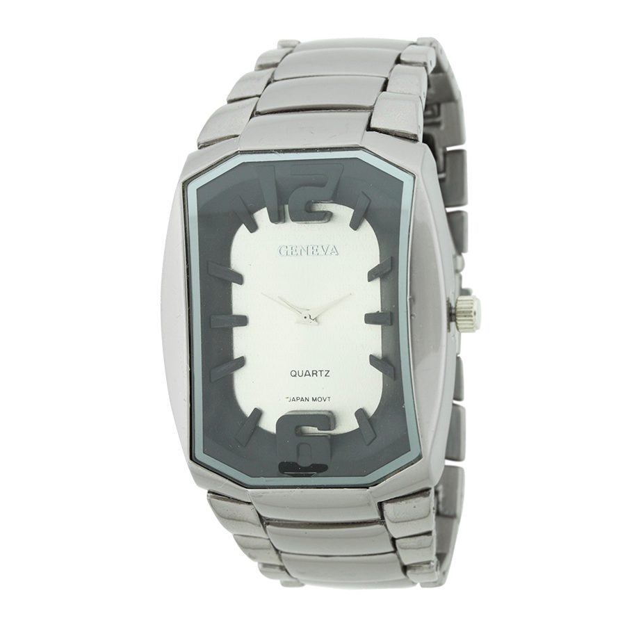 Rectangle Face With 3D Numbers Metal Link Watch