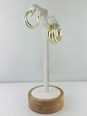 C.Z Rhodium Plated Crystal C Hoop Earring (Three Sizes Choices）