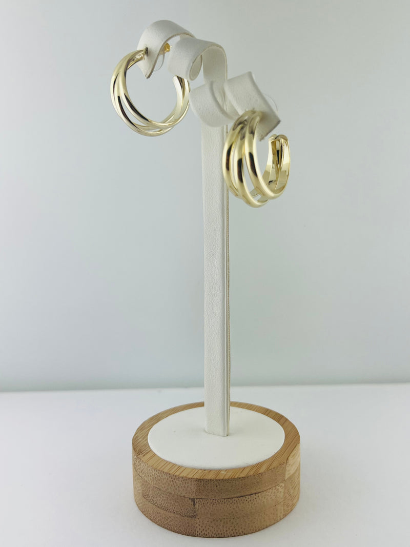 C.Z Rhodium Plated Crystal C Hoop Earring (Three Sizes Choices）