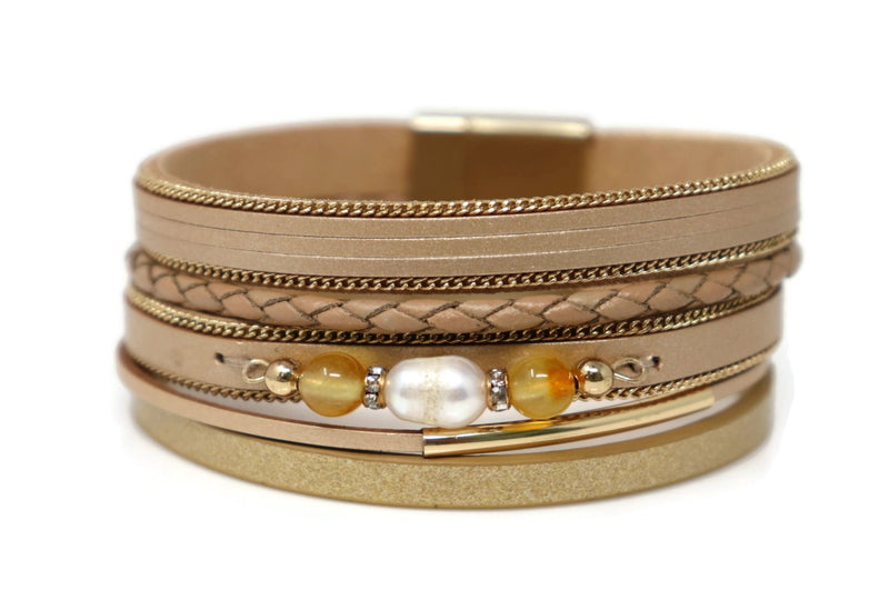 Crystal beads pearl in center bracelets with Magnetic clasp.