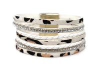 Crystal Leather Wide Fashion Bracelet Magnetic Clasp