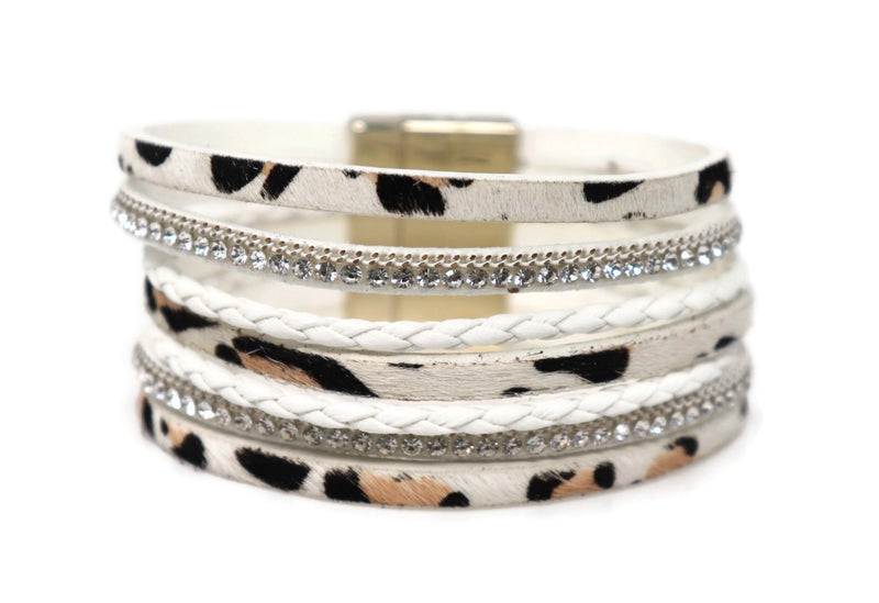 Crystal Leather Wide Fashion Bracelet Magnetic Clasp