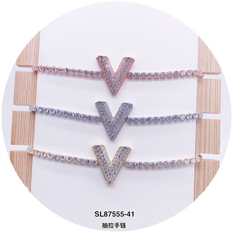 “V" Shape C.Z Crystal Adjustable Bracelet