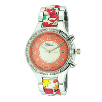 Round Face Arabic Link Watch With Flower Print(Silver)