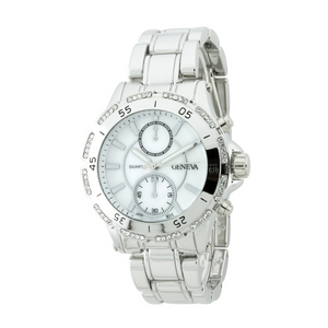 ROUND FACE LADY METAL LINK WATCH
