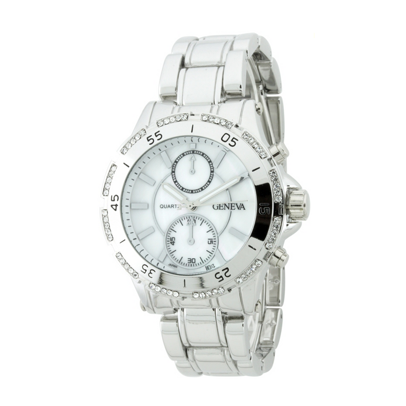 ROUND FACE LADY METAL LINK WATCH