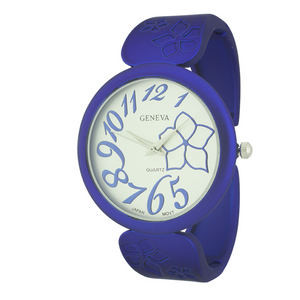 Round Face Matte Finish Cuff Watch With Flower Print