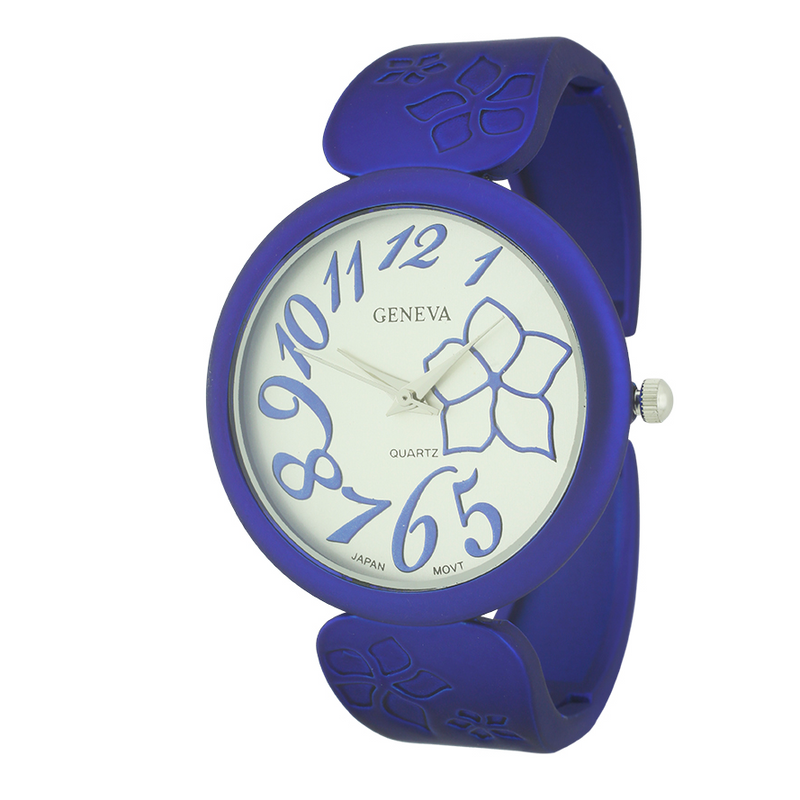 Round Face Matte Finish Cuff Watch With Flower Print