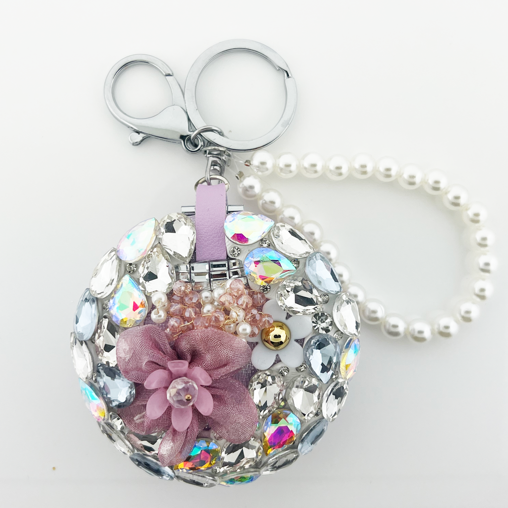 Circle Flower crystal mirror key chain