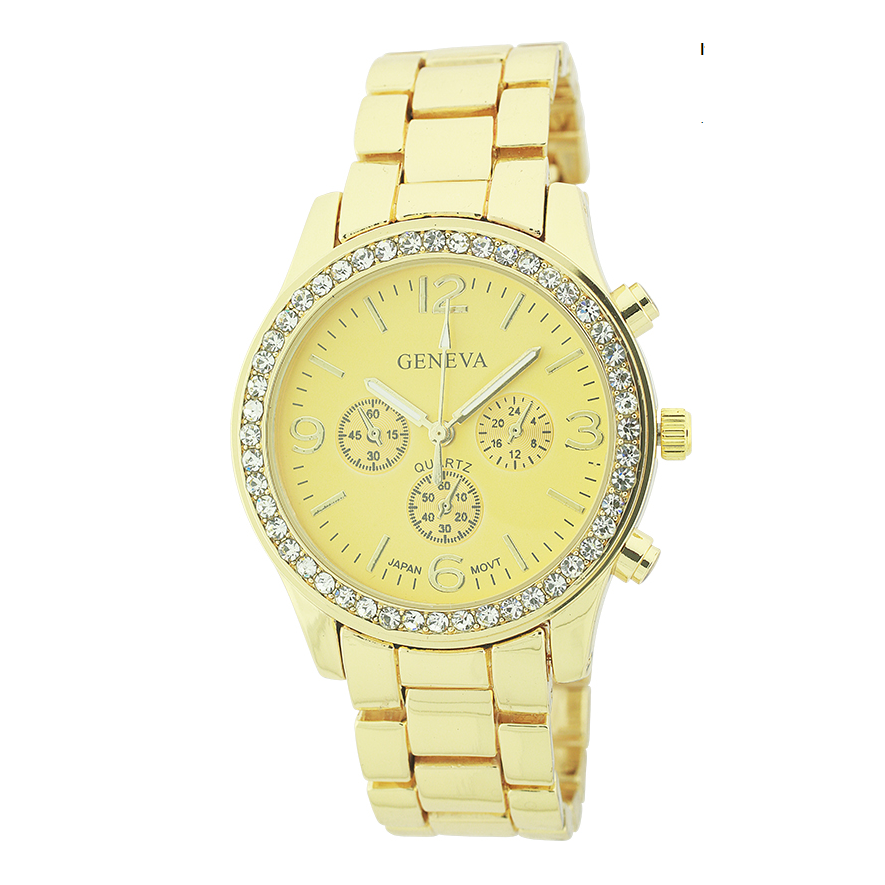 Medium Round Face With Stones Lady Link Watch.