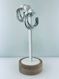 C.Z Rhodium Plated Crystal C Hoop Earring (Three Sizes Choices）