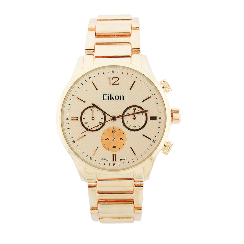 Round Face Lady Link Watch With 3 Small Eyes