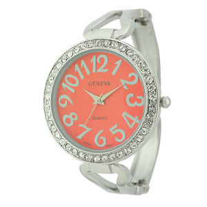 Round Face With Stones On Dial Cuff Watch