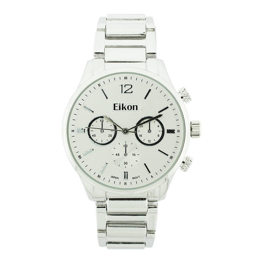 Round Face Lady Link Watch With 3 Small Eyes (Silver)