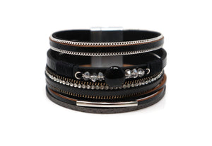 Crystal and beads strap wide bracelets with Magnetic clasp