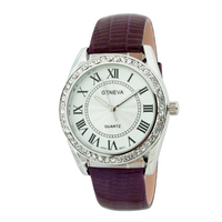 CLASSIC ROUND FACE WATCH WITH ROMAN NUMERALS.GENUINE LEATHER BAND