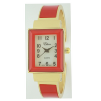 RECTANGLE GLOSSY COAT CUFF WATCH(Gold Face)