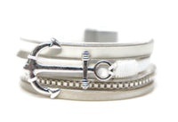 Leather Fashion Anchor Charm Bracelets with Magnetic Clasp.