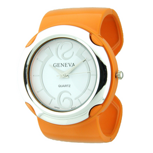 CANDY COLORFUL SHINING BAND BIG ROUND FACE FASHION CUFF WATCH