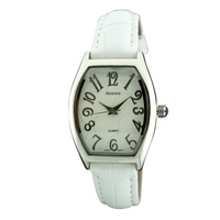 Round Face Arabic Leather Strap Watch, Mother of Pearl and Stones Dial