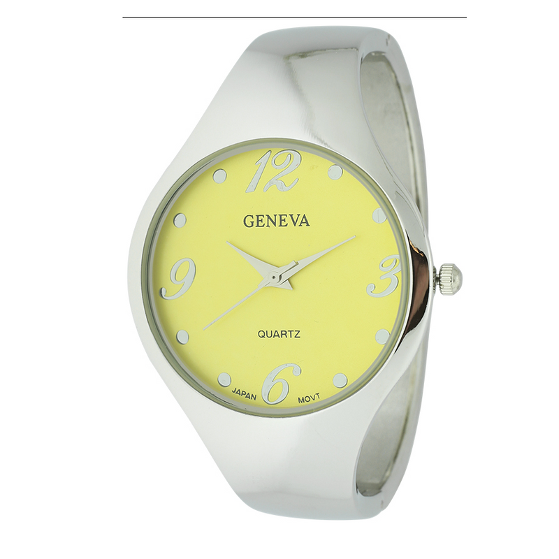 Round Face Solid Color Face Silver Cuff Watch.