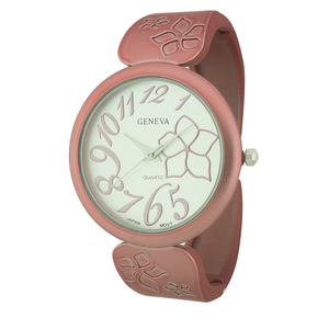 Round Face Matte Finish Cuff Watch With Flower Print