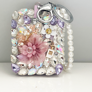 Rectangle Crystal Mirror Key Chain with flowers