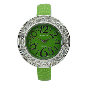 BIG NUMBERS ROUND FACE LIZARD PRINT CUFF WATCH WITH STONES