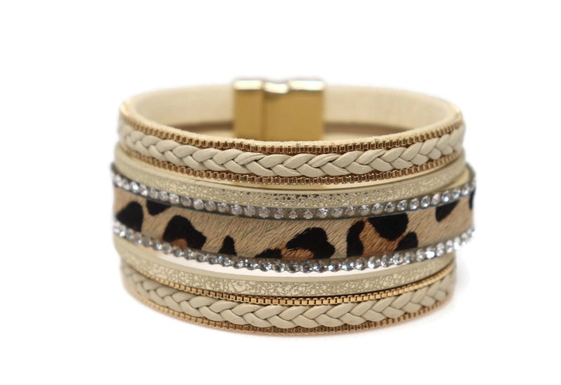 Animal Print Crystal strap Leather Magnetic Clasp Bracelet