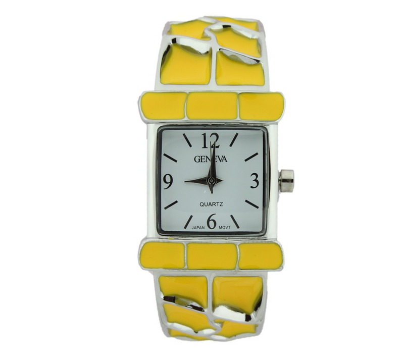 MULTI ENAMEL BANGLE CUFF WATCH(Silver Face)